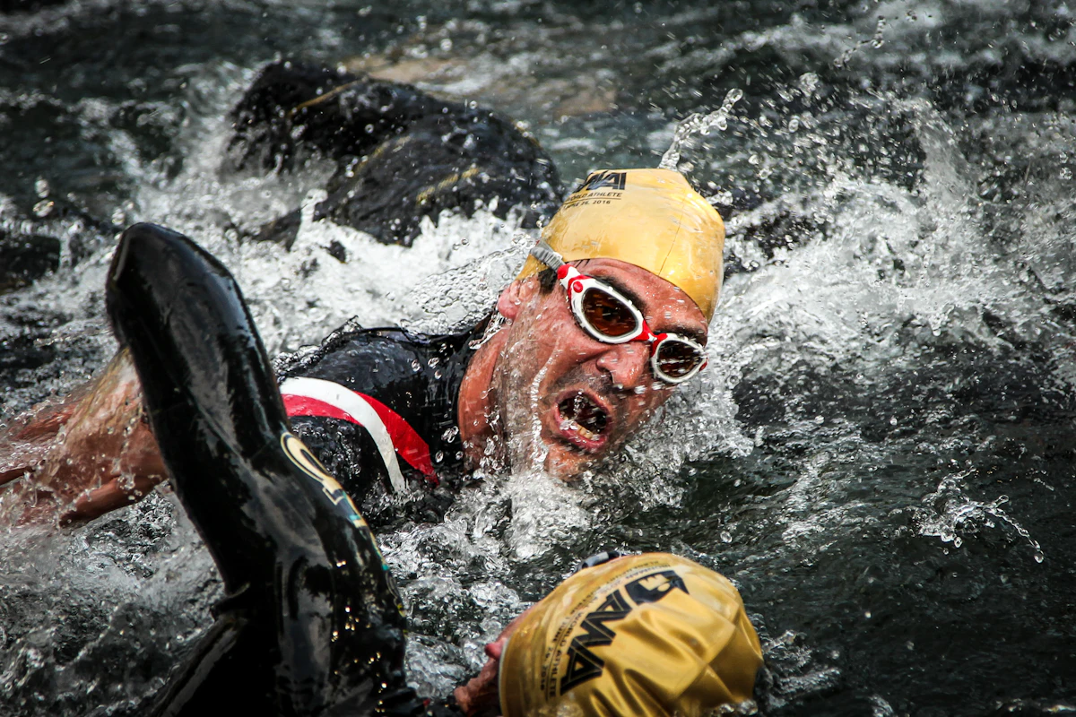 Open-water swimmer mid-stroke